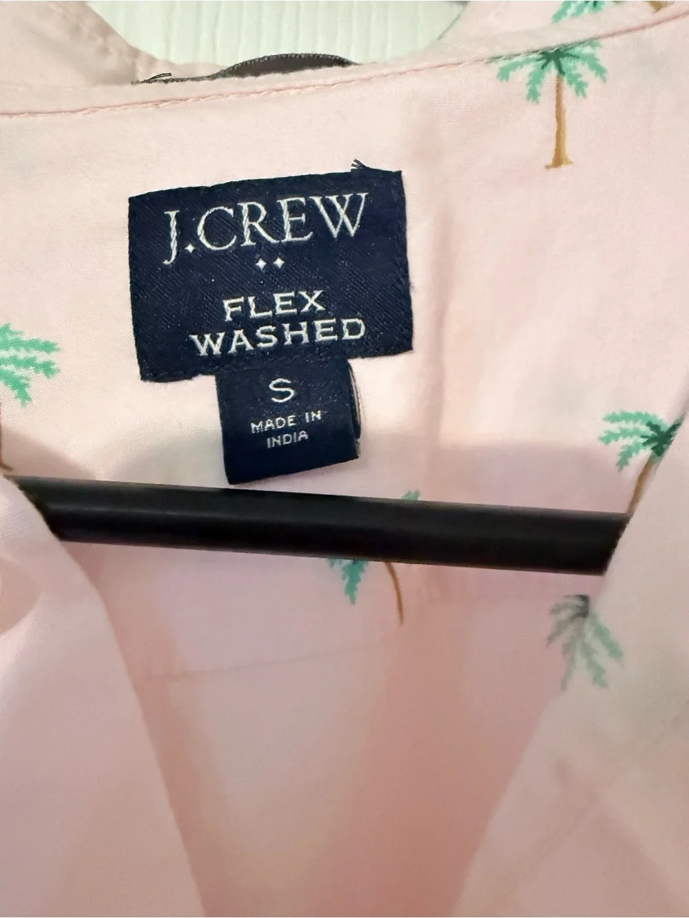 J. Crew Light Pink Short-Sleeve Button-Down with Green Palm Print